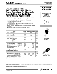 MJF18204 datasheet: SWITCHMODE™ NPN Bipolar Power Transistor for Electronic Light Ballast and Switching Power Supply Applications MJF18204