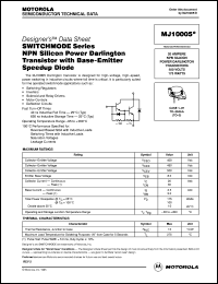 MJ10005 datasheet: SWITCHMODE Series NPN Silicon Power Darlington Transistor with Base-Emitter Speedup Diode MJ10005