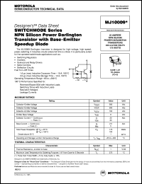 MJ10009 datasheet: SWITCHMODE Series NPN Silicon Power Darlington Transistor with Base-Emitter Speedup Diode MJ10009