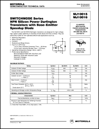 MJ10016 datasheet: SWITCHMODE Series NPN Silicon Power Darlington Transistors with Base-Emitter Speedup Diode MJ10016