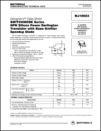 MJ10023 datasheet: SWITCHMODE Series NPN Silicon Power Darlington Transistor with Base-Emitter Speedup Diode MJ10023