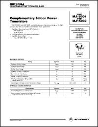 MJ15001 datasheet: Complementary Silicon Power Transistors MJ15001