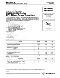 MJ16020 datasheet: SWITCHMODE Series NPN Silicon Power Transistors MJ16020