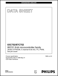 S87C752-4DB datasheet: 3.5-16 MHz, 80C51 8-bit microcontroller familly 2K/64 OTR/ROM S87C752-4DB