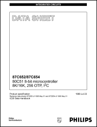 S87C654-7N40 datasheet: 20 MHz, 80C51 8-bit microcontroller familly 8K/16K,256 OTP,I2C S87C654-7N40