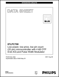 S87LPC768BD datasheet: 20 MHz, 5V low power, low price, low pin count  microcontroller S87LPC768BD