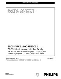 P80C51SBAA datasheet: 16 MHz, 2.7-5.5 V, 80C51 8-bit  microcontroller family P80C51SBAA