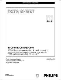 P87C554SBBD datasheet: 16 MHz,  80C51 8-bit  microcontroller family P87C554SBBD