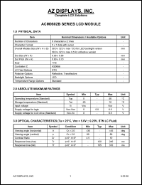 ACM0802B-TLBS-T datasheet: 0.0-6.5V; 5x7dots with cursor; 8characters x 2lines; dot size:0.56x0.66mm; AZ display ACM0802B-TLBS-T