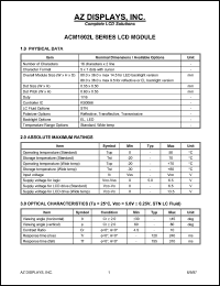 ACM1602L-RLGD-T datasheet: 0.0-6.5V; 5x7dots with cursor; 16characters x 2lines; dot size:0.56x0.61mm; AZ display ACM1602L-RLGD-T