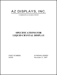 ACM2004G-RLBS-T datasheet: 2.7-5.5V; 20characters x 4lines; dot size:0.55x0.55mm; dot pitch:0.60x0.60mm; liquid crystal display ACM2004G-RLBS-T