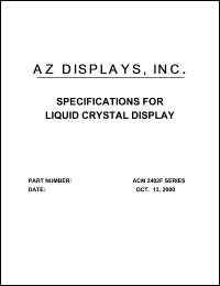 ACM2402F-RLBD-T datasheet: 2.7-5.5V; 24characters x 2lines; dot size:1.00x1.00mm; dot pitch:1.10x1.10mm; liquid crystal display ACM2402F-RLBD-T