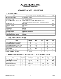 ACM4002D-RLYS-T datasheet: 0.0-6.5V; 5x7dots with cursor; 40characters x 2lines; dot size:0.60x0.65mm; dot pitch:0.65x0.70mm; AZ display ACM4002D-RLYS-T