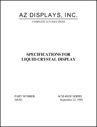 ACM4002E-NLTW-T datasheet: 2.7-5.5V; 40characters x 2lines; dot size:0.60x0.65mm; dot pitch:0.65x0.70mm; liquid crystal display ACM4002E-NLTW-T