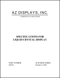 ACM4004E-RLYD-T datasheet: 2.7-5.5V; 40characters x 4lines; dot size:0.50x0.55mm; character pitch:2.78x4.89mm; liquid crystal display ACM4004E-RLYD-T