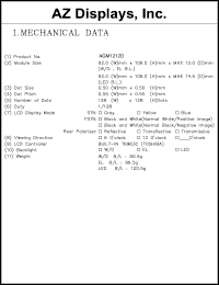 AGM1212D-REYTH-T datasheet: 0.0-7.0V; Dots: 128x128dots; dot size:0.50x0.50mm; dot pitch:0.55x0.55mm; AZ display AGM1212D-REYTH-T