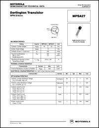 MPSA27 datasheet: Darlington Transistors NPN MPSA27