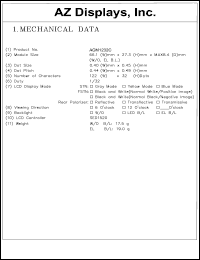 AGM1232C-NEFBD-T datasheet: 0.3-6.5V; 2.8mA; 20characters; Dots: 122x32dots; dot size:0.40x0.45mm; dot pitch:0.44x0.49mm; AZ display AGM1232C-NEFBD-T