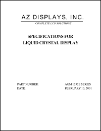 AGM1232E-REYS-T datasheet: 0.3-7.0V; 13.0mA; 20characters; dot size:0.40 x 0.45mm; dot pitch:0.44 x 0.49mm; liquid crystal display AGM1232E-REYS-T