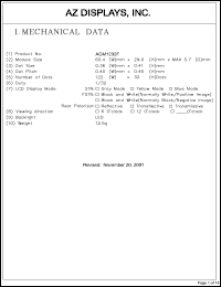 AGM1232F-RLBTD-T datasheet: 0.0-5.5V; 0.6mA; 18characters x 2lines; dot size:0.36 x 0.41mm; dot pitch:0.40 x 0.45mm; AZ display AGM1232F-RLBTD-T