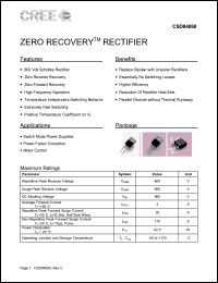 CSD04060B datasheet: 600V; 4A; zero recovery rectifier. For switch mode power supplies, power factor correction, motor control CSD04060B