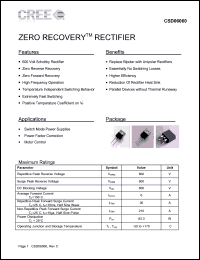 CSD06060A datasheet: 600V; 6A; zero recovery rectifier. For switch mode power supplies, power factor correction, motor control CSD06060A