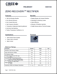 CSD10120D datasheet: 1200V; 5A; zero recovery rectifier. For switch mode power supplies, power factor correction, motor control CSD10120D