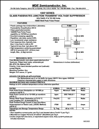 15KP17A datasheet: 17.0V; 50mA ;15000W peak pulse power; glass passivated junction transient voltage suppressor 15KP17A