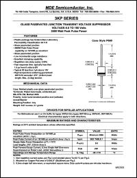 3KP6.0A datasheet: 6.00V; 50mA ;3000W peak pulse power; glass passivated junction transient voltage suppressor. For bipolar applications 3KP6.0A