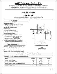MAX-200 datasheet: 181.8V; 20A ;288KW peak pulse power; high current transient voltage suppressor MAX-200