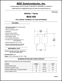 MAX-450 datasheet: 405.8V; 20A ;648KW peak pulse power; high current transient voltage suppressor MAX-450