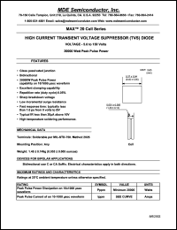 MAX20-5.0CA datasheet: 5.00V; 50mA ;20000W peak pulse power; high current transient voltage suppressor (TVS) diode. For bipolar applications MAX20-5.0CA