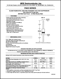 P6KE7.5 datasheet: 6.05V; 10mA ;600W peak pulse power; glass passivated junction transient voltage suppressor (TVS) diode. For bipolar applications P6KE7.5