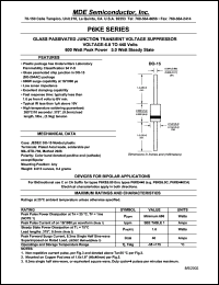 P6KE8.2 datasheet: 6.63V; 10mA ;600W peak pulse power; glass passivated junction transient voltage suppressor (TVS) diode. For bipolar applications P6KE8.2