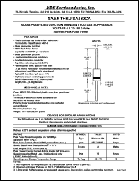 SA7.5 datasheet: 7.50V; 1mA ;500W peak pulse power; glass passivated junction transient voltage suppressor (TVS) diode. For bipolar applications SA7.5