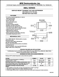 SMAJ5.0 datasheet: 5.00V; 10mA ;400W peak pulse power; surface mount transient transient voltage suppressor. For bipolar applications SMAJ5.0