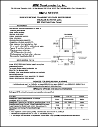 SMBJ5.0A datasheet: 5.00V; 10mA ;600W peak pulse power; surface mount transient transient voltage suppressor. For bipolar applications SMBJ5.0A