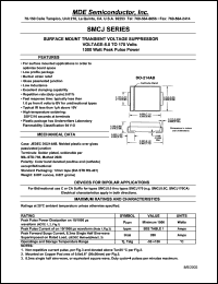 SMCJ6.5 datasheet: 6.50V; 10mA ;1500W peak pulse power; surface mount transient transient voltage suppressor. For bipolar applications SMCJ6.5