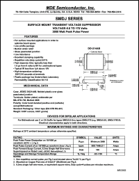 SMDJ7.0 datasheet: 7.00V; 10mA ;3000W peak pulse power; surface mount transient transient voltage suppressor. For bipolar applications SMDJ7.0