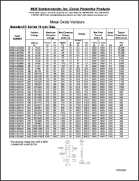 MDE-14D560K datasheet: 56V; max peak current:2000A; metal oxide varistor. Standard D series 14mm disc MDE-14D560K