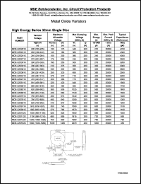 MDE-32D271K datasheet: 270V; max peak current:25000A; metal oxide varistor. High energy series 32mm single disc MDE-32D271K
