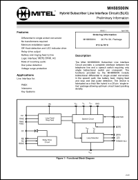 MH88500IN datasheet: Hybrid subscriber line interface circuit. For PABX, intercoms, key systems MH88500IN