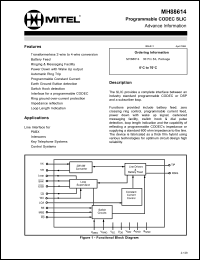 MH88614 datasheet: 0.3-15V; 2.5W; programmable CODEC SLIC. For PABX, intercoms, key systems, control systems MH88614