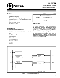 MH88524 datasheet: 0.3-15V; dual 2-4 wire circuit. For PABX, key systems, channel bank, voice mail, terminal equipment, digital loop carrier, modem, intercom MH88524