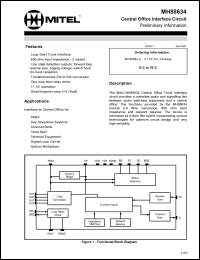 MH88634-2 datasheet: 0.3-7V; central office SLIC. For PBX, channel bank, intercom, key system, voice mail, terminal equipment, digital loop carrier MH88634-2