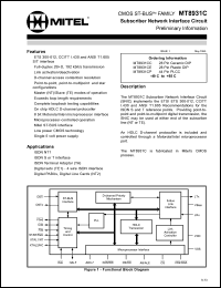 MT8931CP datasheet: 0.3-7.0V; 20mA; subscriber network interface cicuit. For ISDN NT1, ISDN S or T interface, ISDN terminal adaptor (TA), digital sets (TE1) - 4 wire ISDN interface, digital PABXs, digital line cards (NT2) MT8931CP