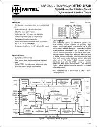 MT8971BP datasheet: 0.3-7.0V; 40mA; digital network interface circuit. For digital subcriber lines, high speed data transmission over twisted wires MT8971BP
