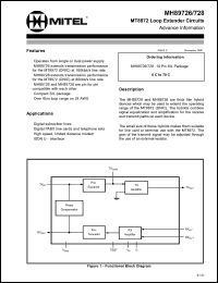 MT89726 datasheet: 0.3-7.0V; 40mA; loop expender circuit. For digital subcriber lines MT89726