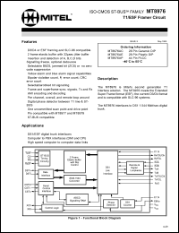 MT8976AC datasheet: 0.3-7.0V; 40mA; T1/ESF framer circuit. For DS1/ESF digital trunk interfaces MT8976AC