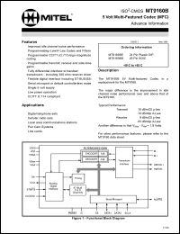 MT9160BE datasheet: 0.3-7V; 20mA; multi-featured codec. For pair gain, voice mail systems, wireless set base stations MT9160BE